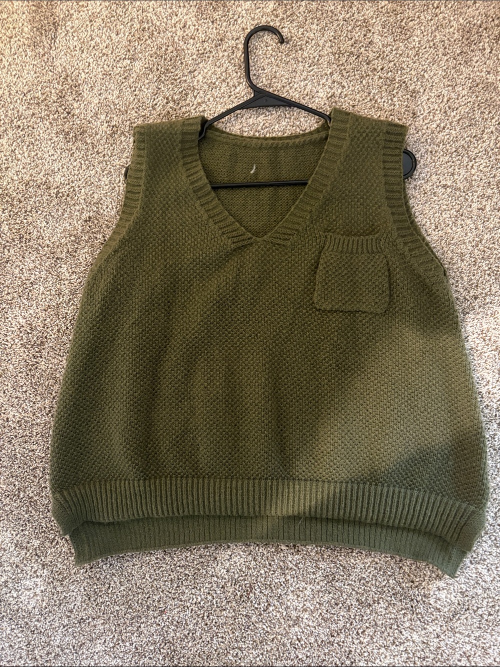 Amazon Olive Green Women's V-Neck Knit Sweater Vest